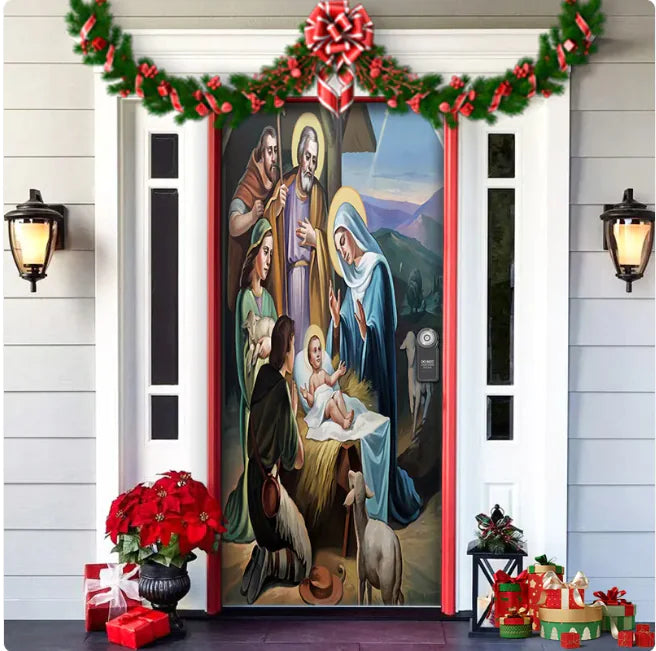 Background Fabric Door Hanging for Christmas Party Decoration